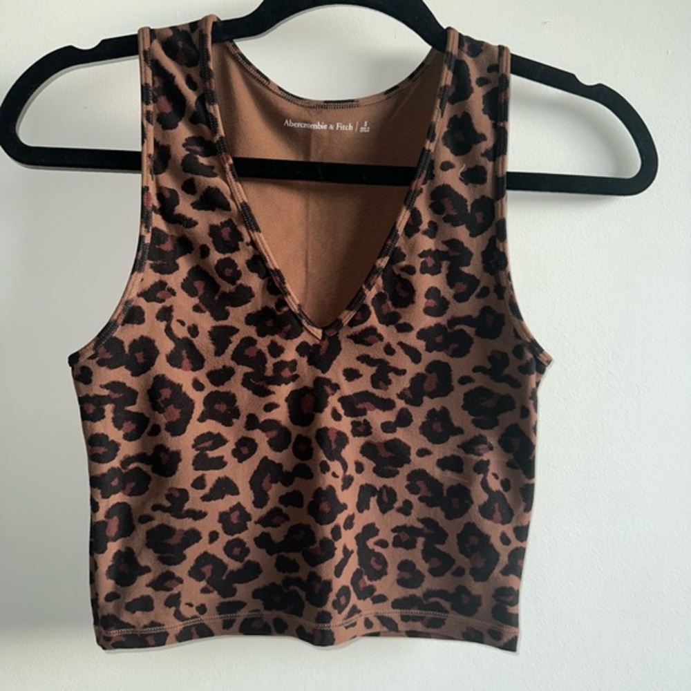 Abercrombie & Fitch Brown Leopard Print V-Neck Crop Top